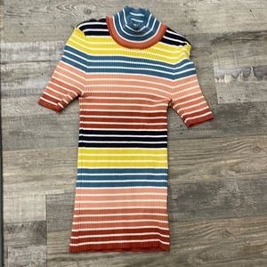 Forever 21 Turtleneck Multicolor Striped Short Sleeve Shirt